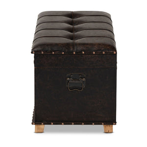 Baxton Studio Baxton Studio Janna Rustic Storage Ottoman - Dark Brown Faux Leather with Oak Finish & Brass Accents JY20B055L-Dark Brown-Large Otto