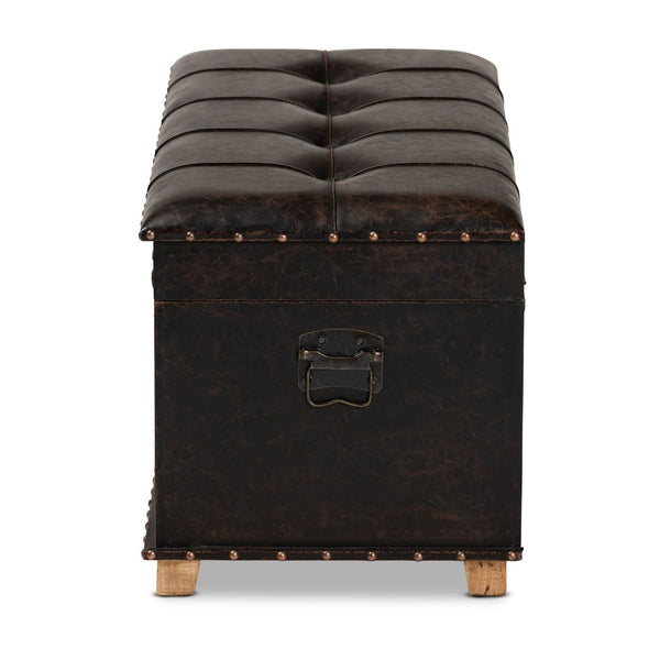 Baxton Studio Baxton Studio Janna Rustic Storage Ottoman - Dark Brown Faux Leather with Oak Finish & Brass Accents JY20B055L-Dark Brown-Large Otto