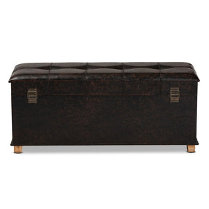 Baxton Studio Baxton Studio Janna Rustic Storage Ottoman - Dark Brown Faux Leather with Oak Finish & Brass Accents JY20B055L-Dark Brown-Large Otto
