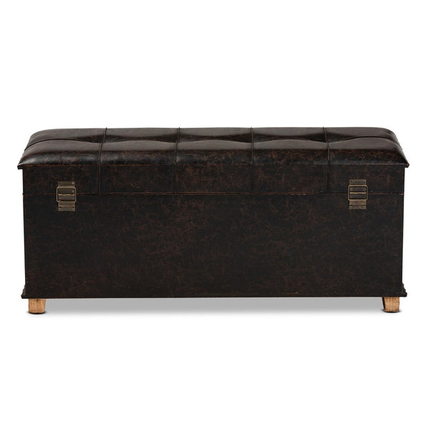 Baxton Studio Baxton Studio Janna Rustic Storage Ottoman - Dark Brown Faux Leather with Oak Finish & Brass Accents JY20B055L-Dark Brown-Large Otto