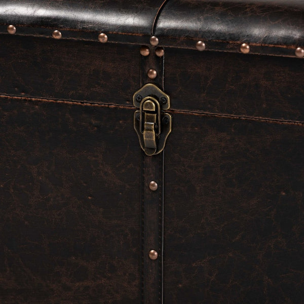 Baxton Studio Baxton Studio Janna Rustic Storage Ottoman - Dark Brown Faux Leather with Oak Finish & Brass Accents JY20B055L-Dark Brown-Large Otto