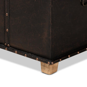 Baxton Studio Baxton Studio Janna Rustic Storage Ottoman - Dark Brown Faux Leather with Oak Finish & Brass Accents JY20B055L-Dark Brown-Large Otto