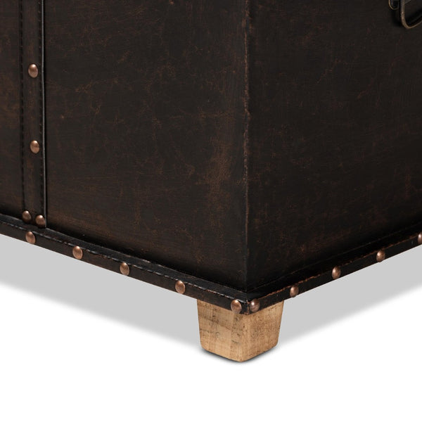 Baxton Studio Baxton Studio Janna Rustic Storage Ottoman - Dark Brown Faux Leather with Oak Finish & Brass Accents JY20B055L-Dark Brown-Large Otto