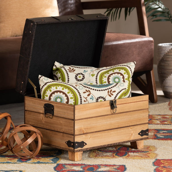 Baxton Studio Baxton Studio Rustic Dark Brown Faux Leather Storage Ottoman with Oak Brown Frame & Vintage Charm JY20B056S-Dark Brown-Small Otto