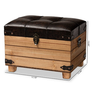 Baxton Studio Baxton Studio Rustic Dark Brown Faux Leather Storage Ottoman with Oak Brown Frame & Vintage Charm JY20B056S-Dark Brown-Small Otto