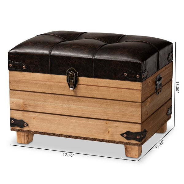 Baxton Studio Baxton Studio Rustic Dark Brown Faux Leather Storage Ottoman with Oak Brown Frame & Vintage Charm JY20B056S-Dark Brown-Small Otto