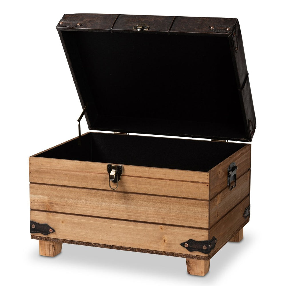 Baxton Studio Baxton Studio Rustic Dark Brown Faux Leather Storage Ottoman with Oak Brown Frame & Vintage Charm JY20B056S-Dark Brown-Small Otto
