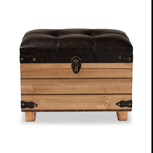 Baxton Studio Baxton Studio Rustic Dark Brown Faux Leather Storage Ottoman with Oak Brown Frame & Vintage Charm JY20B056S-Dark Brown-Small Otto