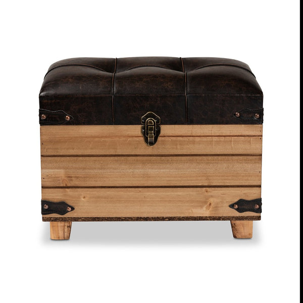 Baxton Studio Baxton Studio Rustic Dark Brown Faux Leather Storage Ottoman with Oak Brown Frame & Vintage Charm JY20B056S-Dark Brown-Small Otto