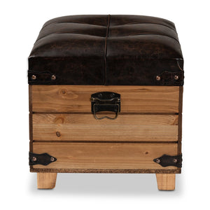 Baxton Studio Baxton Studio Rustic Dark Brown Faux Leather Storage Ottoman with Oak Brown Frame & Vintage Charm JY20B056S-Dark Brown-Small Otto