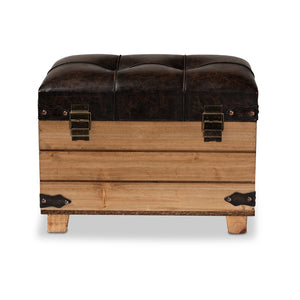 Baxton Studio Baxton Studio Rustic Dark Brown Faux Leather Storage Ottoman with Oak Brown Frame & Vintage Charm JY20B056S-Dark Brown-Small Otto