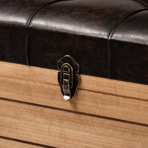 Baxton Studio Baxton Studio Rustic Dark Brown Faux Leather Storage Ottoman with Oak Brown Frame & Vintage Charm JY20B056S-Dark Brown-Small Otto