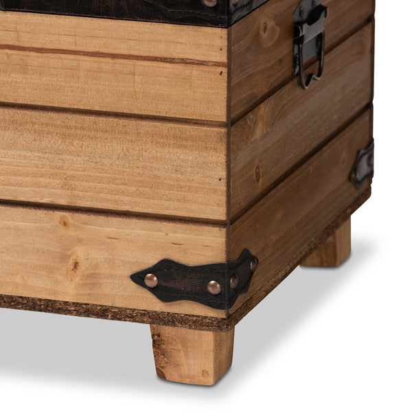 Baxton Studio Baxton Studio Rustic Dark Brown Faux Leather Storage Ottoman with Oak Brown Frame & Vintage Charm JY20B056S-Dark Brown-Small Otto