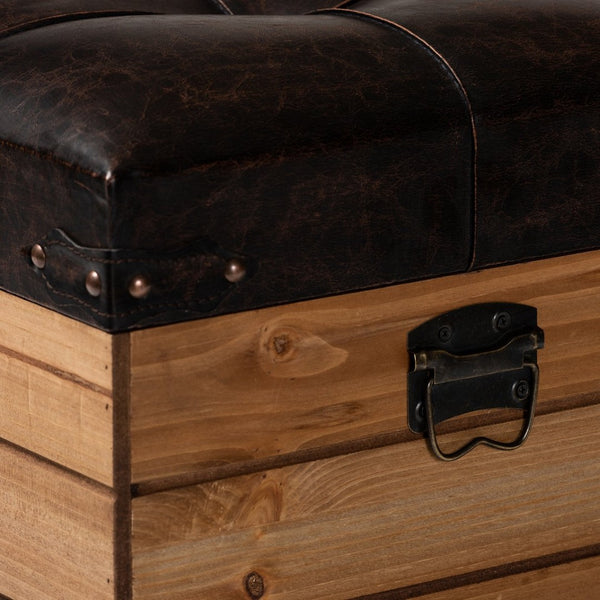 Baxton Studio Baxton Studio Rustic Dark Brown Faux Leather Storage Ottoman with Oak Brown Frame & Vintage Charm JY20B056S-Dark Brown-Small Otto