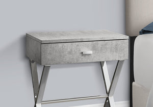 English Elm Accent Elegant Modern Side Table with Glossy Laminate, Chrome Base and Drawer for Living Spaces Grey 22 L x 14 W x 7 H B2710P219243