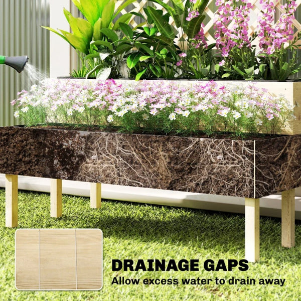 English Elm Patio Fir Wood Tiered Raised Garden Bed with Built-in Trellis for Climbing Plants T3971P476916