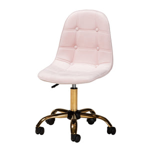 Baxton Studio Baxton Studio Kabira Luxe Blush Pink Velvet Swivel Chair with Chrome Base for Glam Home Office Style NF02-Blush Velvet/Gold-Office Chair