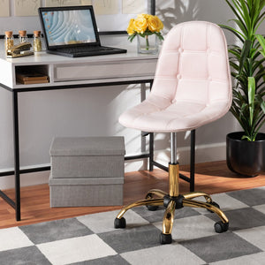 Baxton Studio Baxton Studio Kabira Luxe Blush Pink Velvet Swivel Chair with Chrome Base for Glam Home Office Style NF02-Blush Velvet/Gold-Office Chair