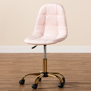 Baxton Studio Baxton Studio Kabira Luxe Blush Pink Velvet Swivel Chair with Chrome Base for Glam Home Office Style NF02-Blush Velvet/Gold-Office Chair