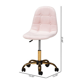 Baxton Studio Baxton Studio Kabira Luxe Blush Pink Velvet Swivel Chair with Chrome Base for Glam Home Office Style NF02-Blush Velvet/Gold-Office Chair