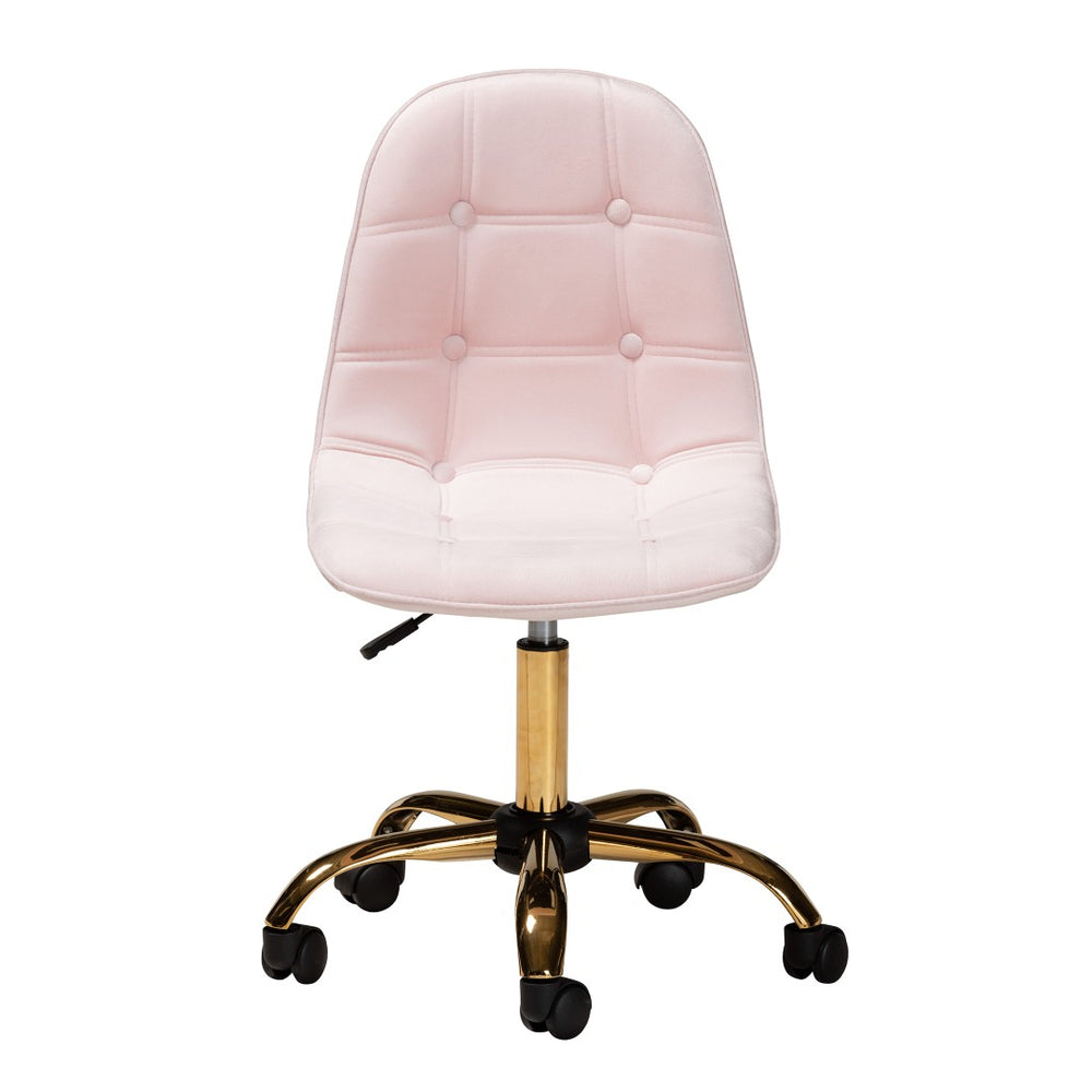 Baxton Studio Baxton Studio Kabira Luxe Blush Pink Velvet Swivel Chair with Chrome Base for Glam Home Office Style NF02-Blush Velvet/Gold-Office Chair