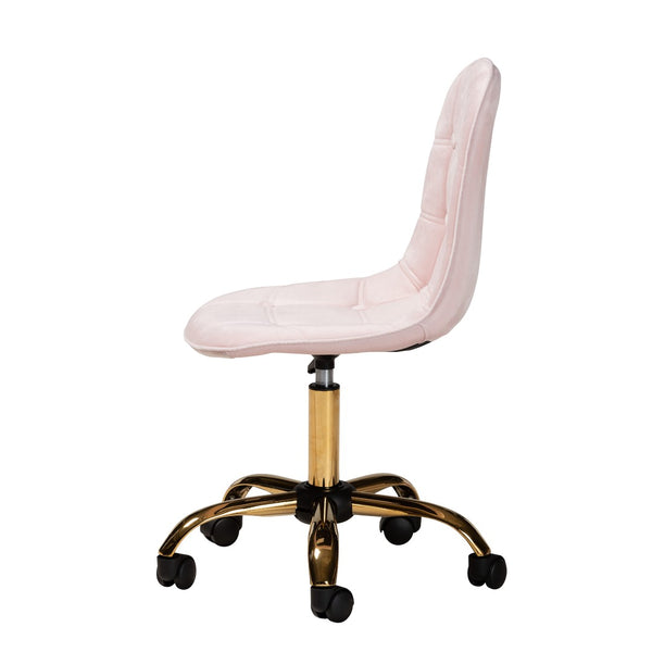 Baxton Studio Baxton Studio Kabira Luxe Blush Pink Velvet Swivel Chair with Chrome Base for Glam Home Office Style NF02-Blush Velvet/Gold-Office Chair