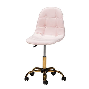 Baxton Studio Baxton Studio Kabira Luxe Blush Pink Velvet Swivel Chair with Chrome Base for Glam Home Office Style NF02-Blush Velvet/Gold-Office Chair
