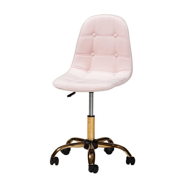 Baxton Studio Baxton Studio Kabira Luxe Blush Pink Velvet Swivel Chair with Chrome Base for Glam Home Office Style NF02-Blush Velvet/Gold-Office Chair