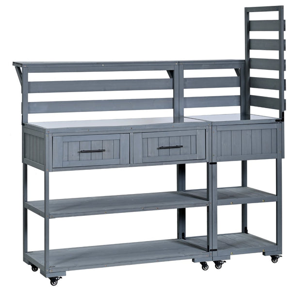 English Elm Topmax Modular Fir Wood Outdoor Kitchen Cart Stainless Steel Prep Station Gray N717P417963E