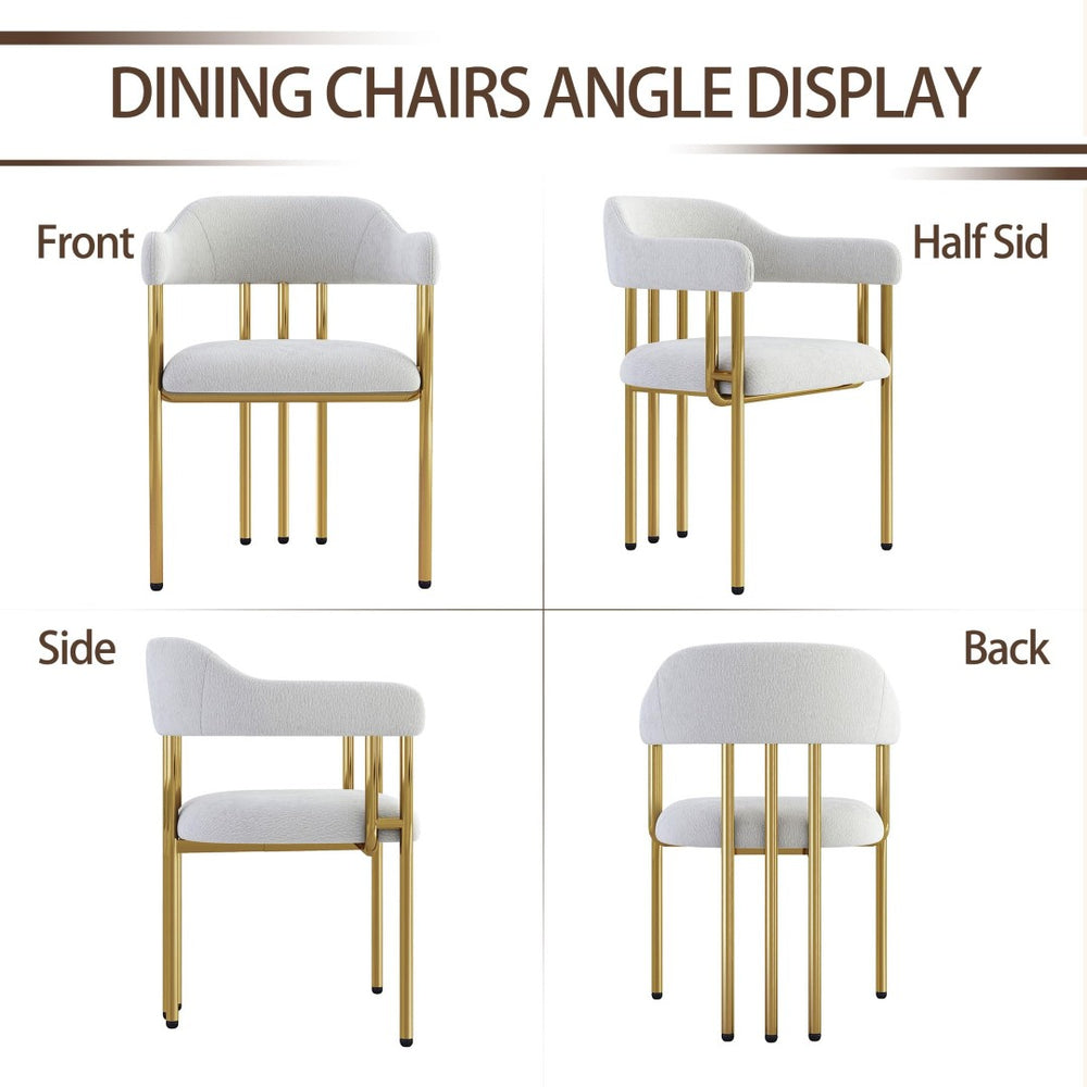 English Elm Dining Chair with Gold Tone Steel Legs Upholstered in Textured Fabric for Modern Homes Beige W1567P343998