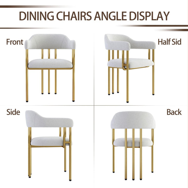 English Elm Dining Chair with Gold Tone Steel Legs Upholstered in Textured Fabric for Modern Homes Beige W1567P343998