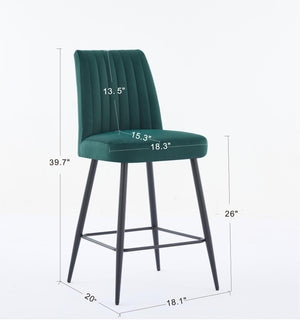 English Elm Adjustable Velvet Bar Chairs Set Of 2 – Stylish Green Upholstered Seating For Kitchen & Dining Spaces W3615P340681