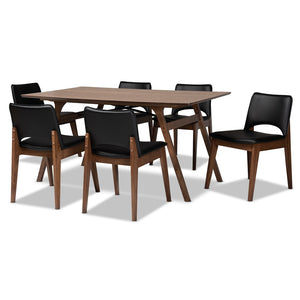 Baxton Studio Baxton Studio Afton Mid-Century Modern 7-Piece Dining Set with Elegant Walnut Finish and Comfort Black RDC827-Black/Walnut-7PC Dining Set