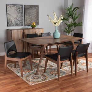 Baxton Studio Baxton Studio Afton Mid-Century Modern 7-Piece Dining Set with Elegant Walnut Finish and Comfort Black RDC827-Black/Walnut-7PC Dining Set
