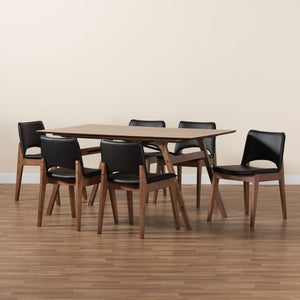 Baxton Studio Baxton Studio Afton Mid-Century Modern 7-Piece Dining Set with Elegant Walnut Finish and Comfort Black RDC827-Black/Walnut-7PC Dining Set