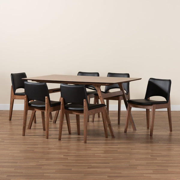 Baxton Studio Baxton Studio Afton Mid-Century Modern 7-Piece Dining Set with Elegant Walnut Finish and Comfort Black RDC827-Black/Walnut-7PC Dining Set