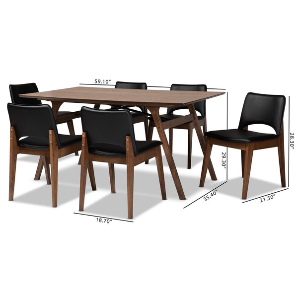 Baxton Studio Baxton Studio Afton Mid-Century Modern 7-Piece Dining Set with Elegant Walnut Finish and Comfort Black RDC827-Black/Walnut-7PC Dining Set