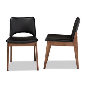 Baxton Studio Baxton Studio Afton Mid-Century Modern Dining Chair Set with Walnut Finish and Plush Comfort Seats Black RDC827-Black/Walnut-DC