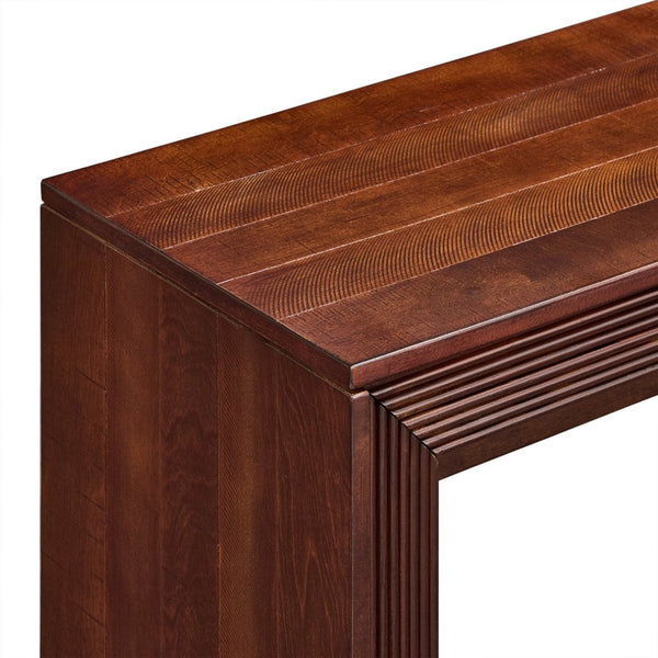 English Elm Fluted Counter Height Dining Set Narrow Bar Console with Upholstered Stool Retro Wood Cherry W1202P330886