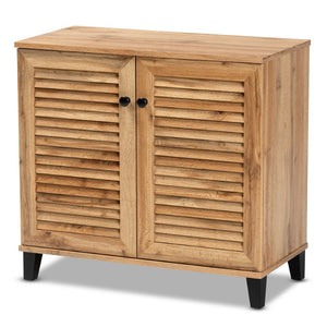 Baxton Studio Baxton Studio 2-Door Oak Brown Shoe Storage Cabinet - Modern Design for Compact Spaces & Clutter Control FP-01LV-Wotan Oak
