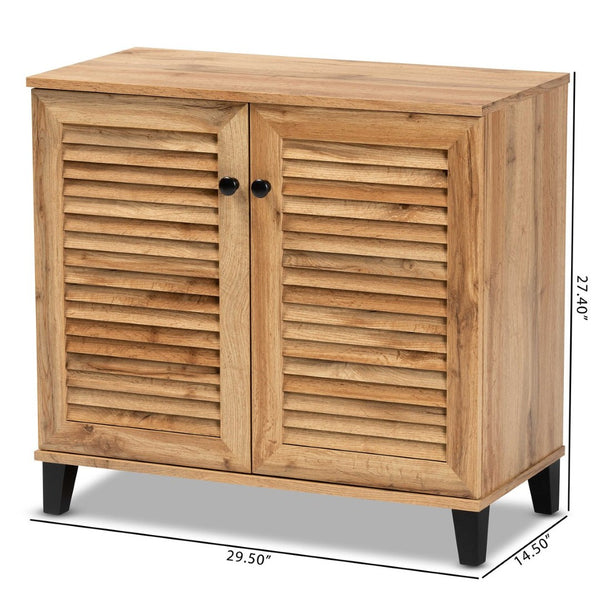 Baxton Studio Baxton Studio 2-Door Oak Brown Shoe Storage Cabinet - Modern Design for Compact Spaces & Clutter Control FP-01LV-Wotan Oak