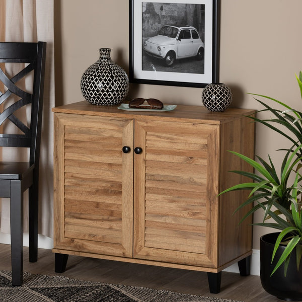 Baxton Studio Baxton Studio 2-Door Oak Brown Shoe Storage Cabinet - Modern Design for Compact Spaces & Clutter Control FP-01LV-Wotan Oak