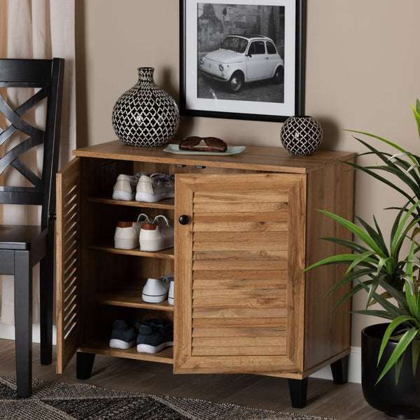 Baxton Studio Baxton Studio 2-Door Oak Brown Shoe Storage Cabinet - Modern Design for Compact Spaces & Clutter Control FP-01LV-Wotan Oak