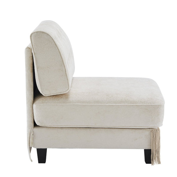 English Elm Armless Tufted Velvet Fleece Modular Sofa with Tassel Skirt for Elegant Living Rooms Beige W714P450810