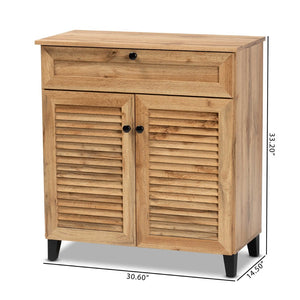 Baxton Studio Baxton Studio Modern Oak Brown Wood Shoe Storage Cabinet with Slatted Doors and Tapered Legs Coolidge 1-Drawer FP-02LV-Wotan Oak