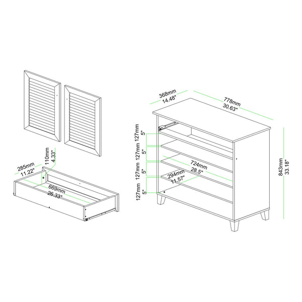 Baxton Studio Baxton Studio Modern Oak Brown Wood Shoe Storage Cabinet with Slatted Doors and Tapered Legs Coolidge 1-Drawer FP-02LV-Wotan Oak