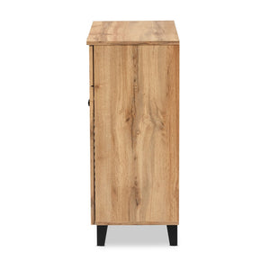 Baxton Studio Baxton Studio Modern Oak Brown Wood Shoe Storage Cabinet with Slatted Doors and Tapered Legs Coolidge 1-Drawer FP-02LV-Wotan Oak