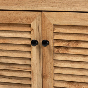 Baxton Studio Baxton Studio Modern Oak Brown Wood Shoe Storage Cabinet with Slatted Doors and Tapered Legs Coolidge 1-Drawer FP-02LV-Wotan Oak