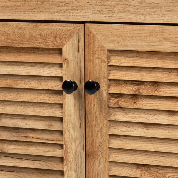 Baxton Studio Baxton Studio Modern Oak Brown Wood Shoe Storage Cabinet with Slatted Doors and Tapered Legs Coolidge 1-Drawer FP-02LV-Wotan Oak