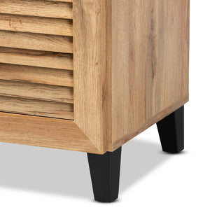 Baxton Studio Baxton Studio Modern Oak Brown Wood Shoe Storage Cabinet with Slatted Doors and Tapered Legs Coolidge 1-Drawer FP-02LV-Wotan Oak